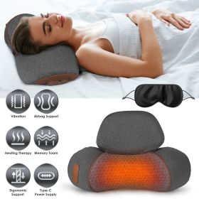 3 In 1 Neck Massager Pillow With Vibration Heating Therapy Airbag Stretching Memory Foam Fillings Ergonomic Cervical Massager With Portable Stora (Color: Dark Grey)