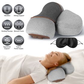 3 In 1 Neck Massager Pillow With Vibration Heating Therapy Airbag Stretching Memory Foam Fillings Ergonomic Cervical Massager With Portable Stora (Color: Light Grey)